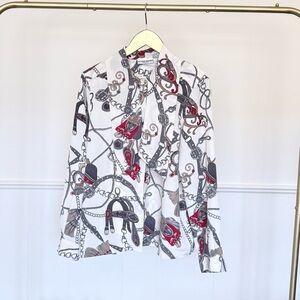 Alfred Dunner Red and Gray Chain Print Blouse
